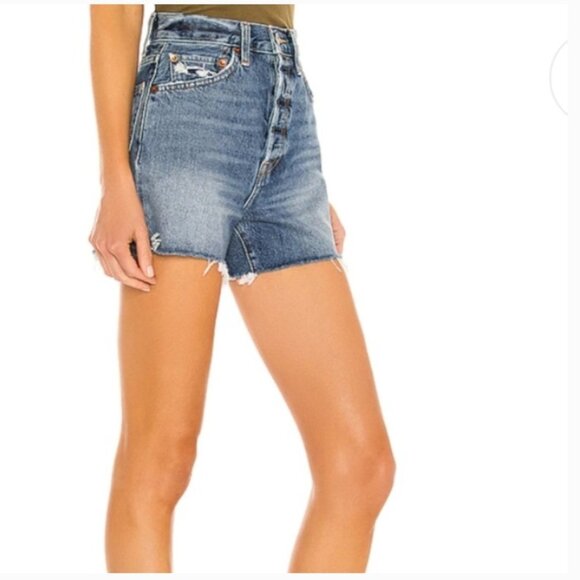 Re/Done Pants - Re/Done 50s Cutoff Denim Shorts w/ Button Fly in Medium Worn Wash - Size 23
